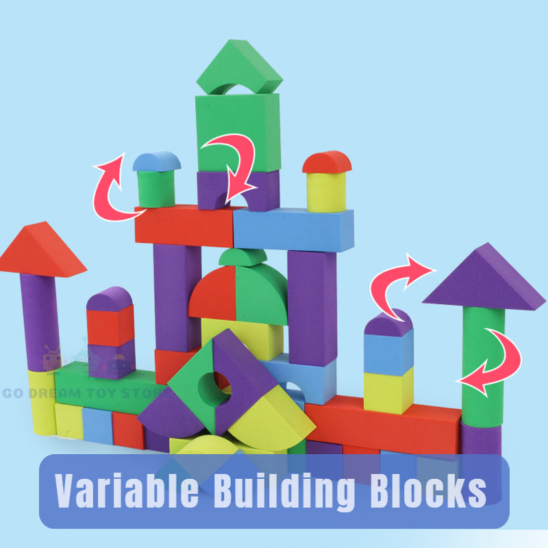 Soft Building Blocks Set - 46 blocks (Random Colors and 11 Shapes)