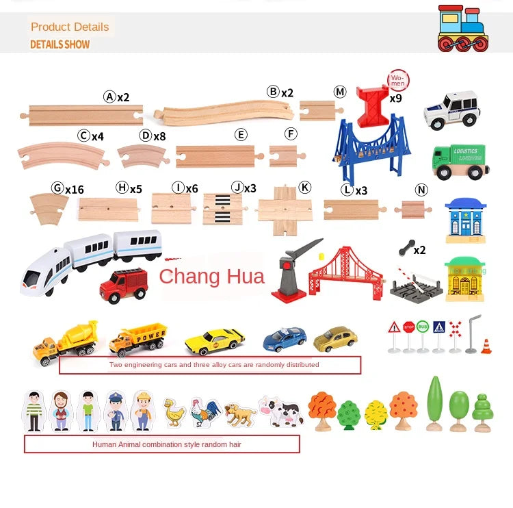 Wooden Road Train Set (Double-Layer) – Compatible Track Accessories with Electric Car for Kids