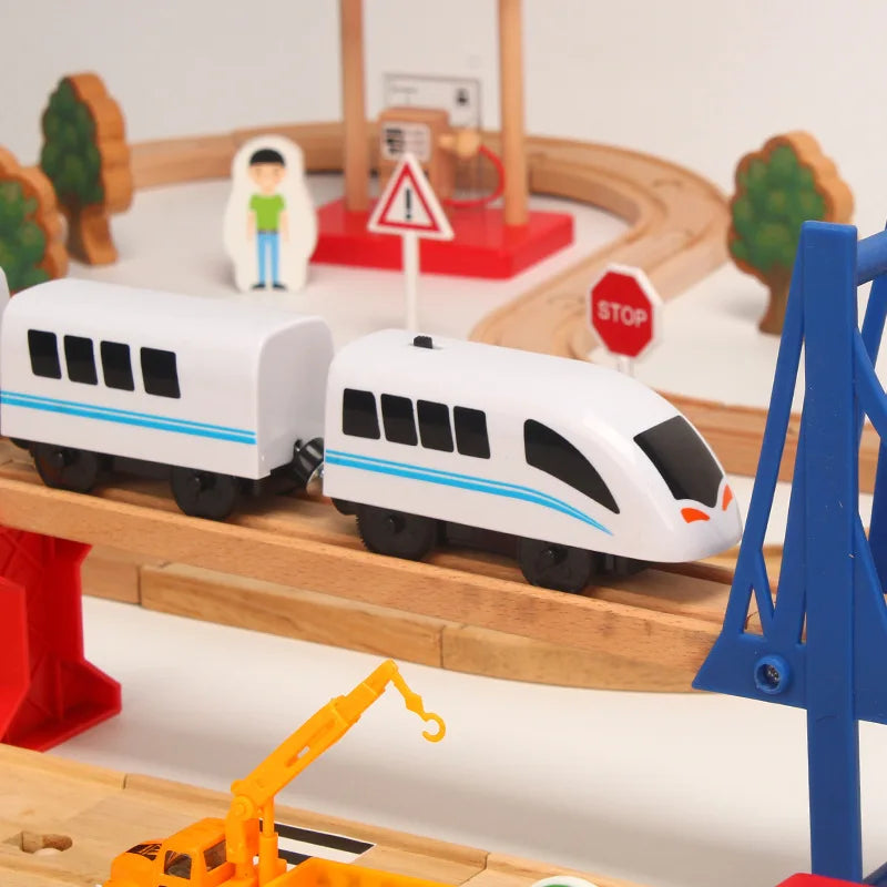 Wooden Road Train Set (Double-Layer) – Compatible Track Accessories with Electric Car for Kids