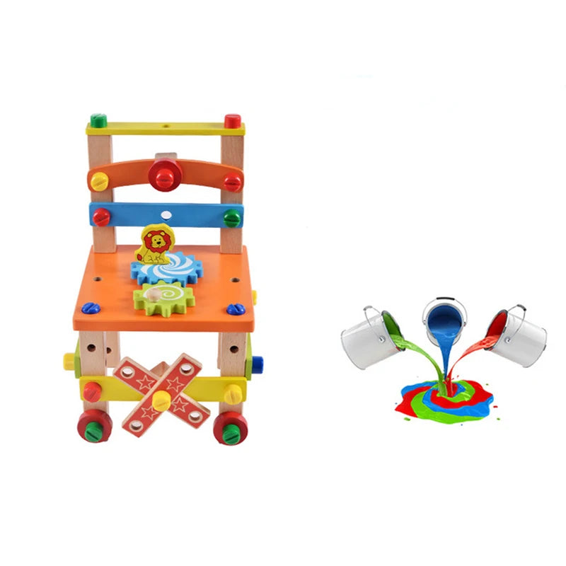 Wooden Assembly Chair Toy - Montessori Educational Tool for Kids