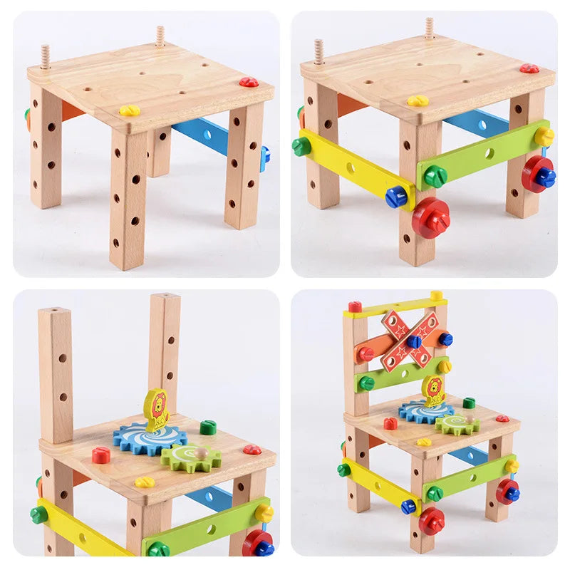 Wooden Assembly Chair Toy - Montessori Educational Tool for Kids