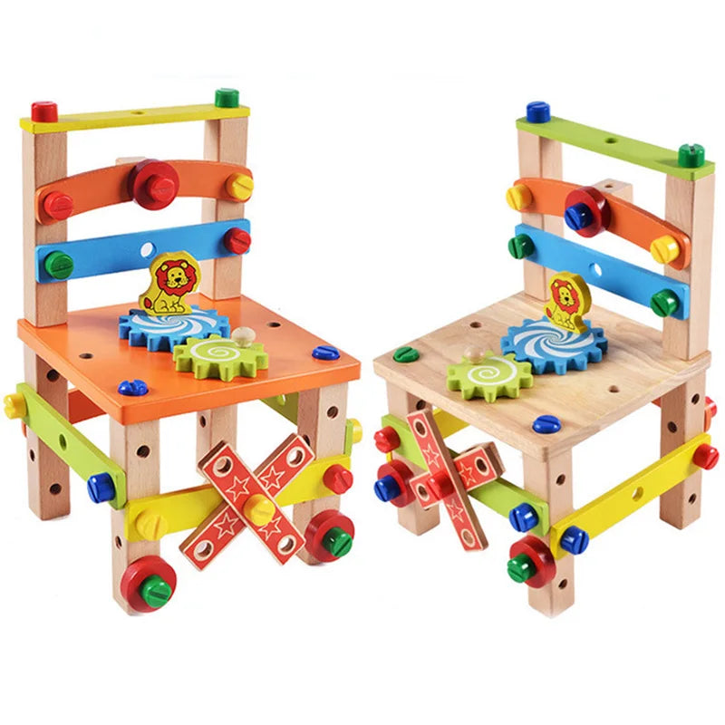 Wooden Assembly Chair Toy - Montessori Educational Tool for Kids