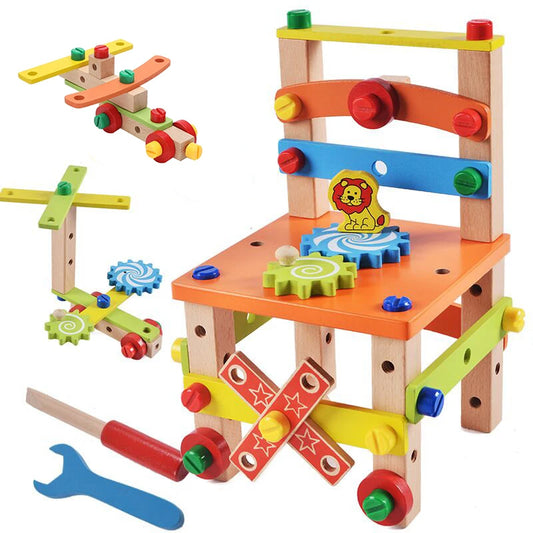 Wooden Assembly Chair Toy - Montessori Educational Tool for Kids