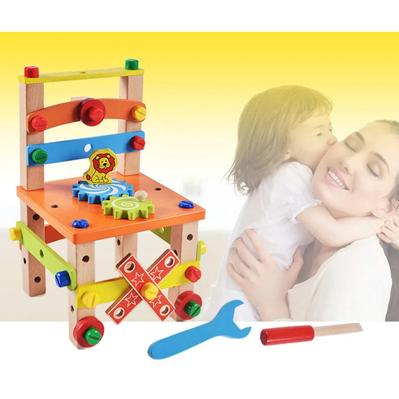 Wooden Assembly Chair Toy - Montessori Educational Tool for Kids