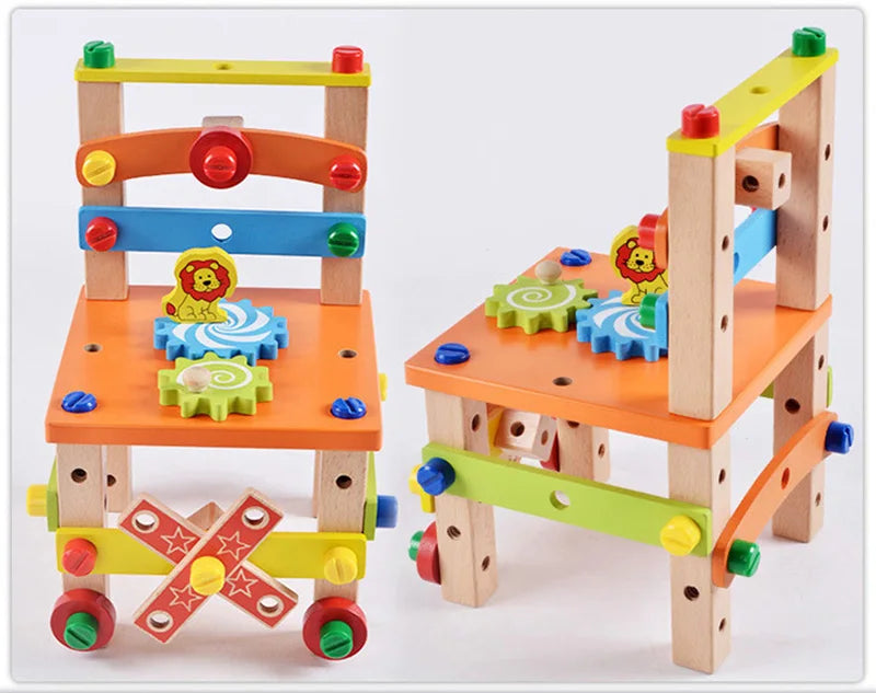 Wooden Assembly Chair Toy - Montessori Educational Tool for Kids