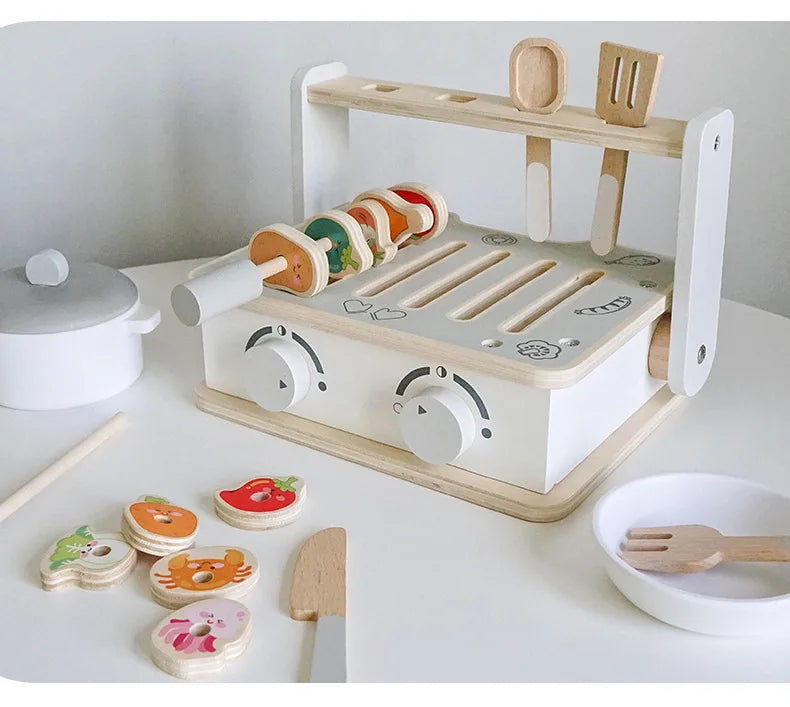 Simulation Wooden BBQ Toy Set - Fun Role-Playing and Educational Cooking Playset for Kids