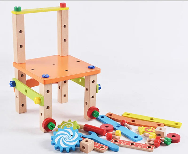 Wooden Assembly Chair Toy - Montessori Educational Tool for Kids