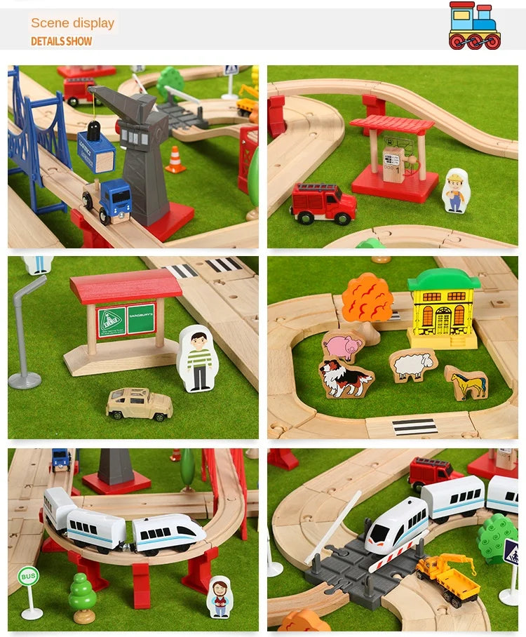 Wooden Road Train Set (Double-Layer) – Compatible Track Accessories with Electric Car for Kids