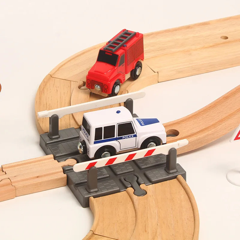 Wooden Road Train Set (Double-Layer) – Compatible Track Accessories with Electric Car for Kids