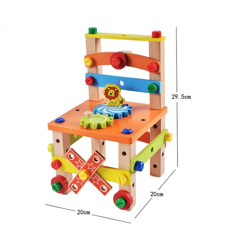 Wooden Assembly Chair Toy - Montessori Educational Tool for Kids