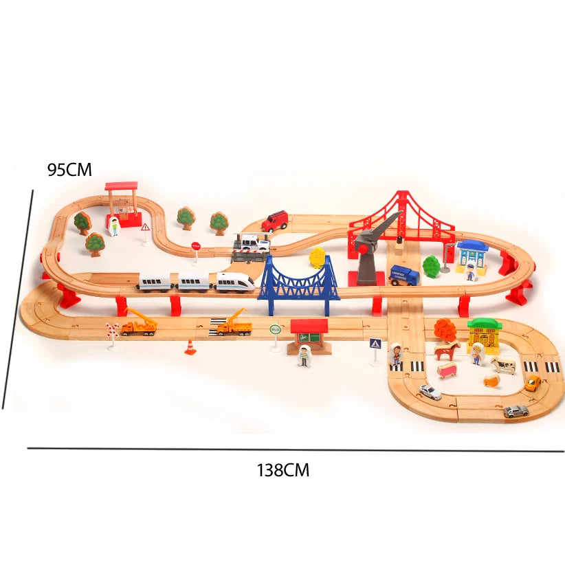 Wooden Road Train Set (Double-Layer) – Compatible Track Accessories with Electric Car for Kids