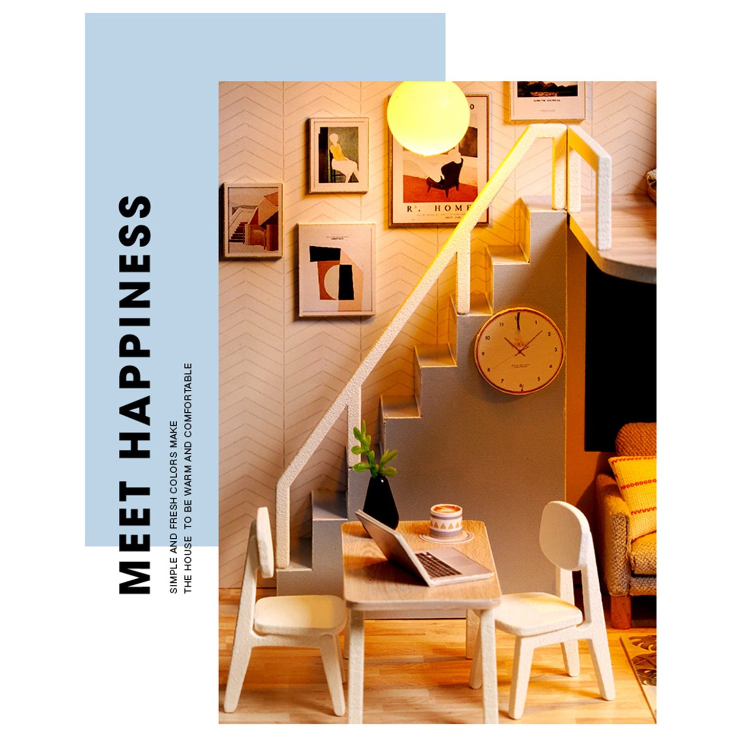 Nordic Style DIY Wooden Dollhouse Kit – Miniature Duplex Model with Furniture for Kids' Pretend Play Assembly