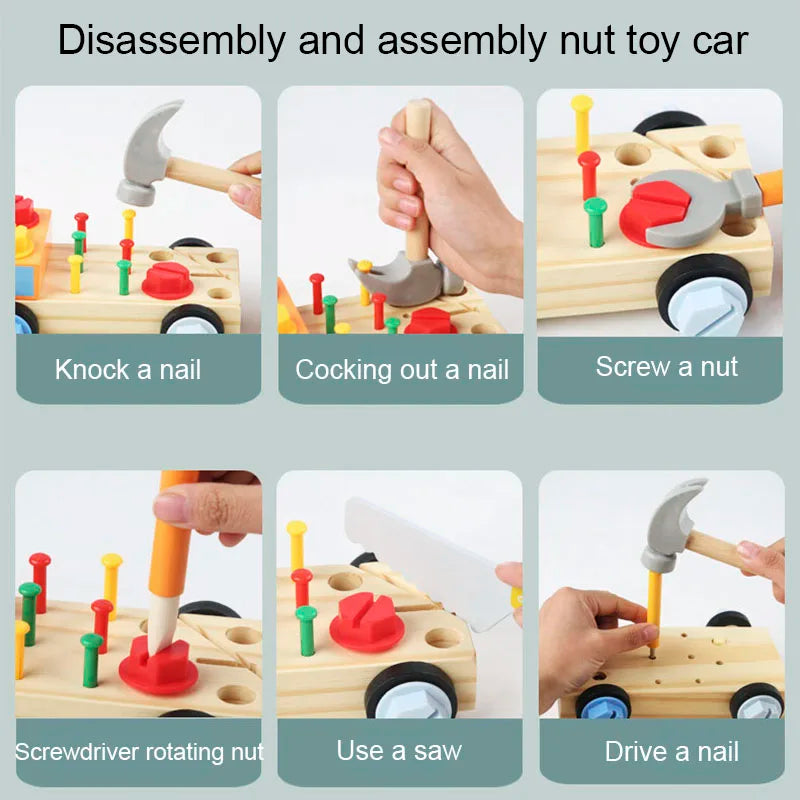 Montessori Wooden Screw Nut Toy Car: Hands-On Learning Toy for Fine Motor Skills and Practical Life Training