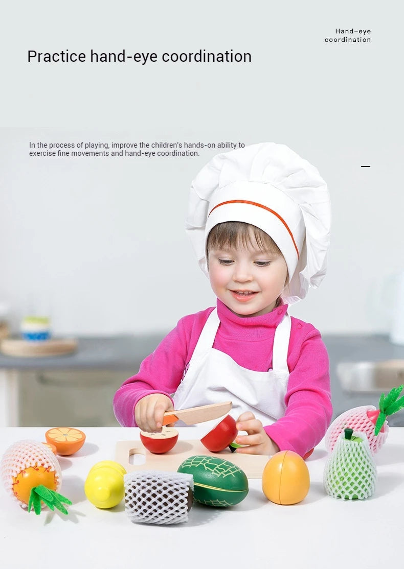Wooden Fruit Cutting Stimulation Toy Set - Pretend Play Kitchen for Kids