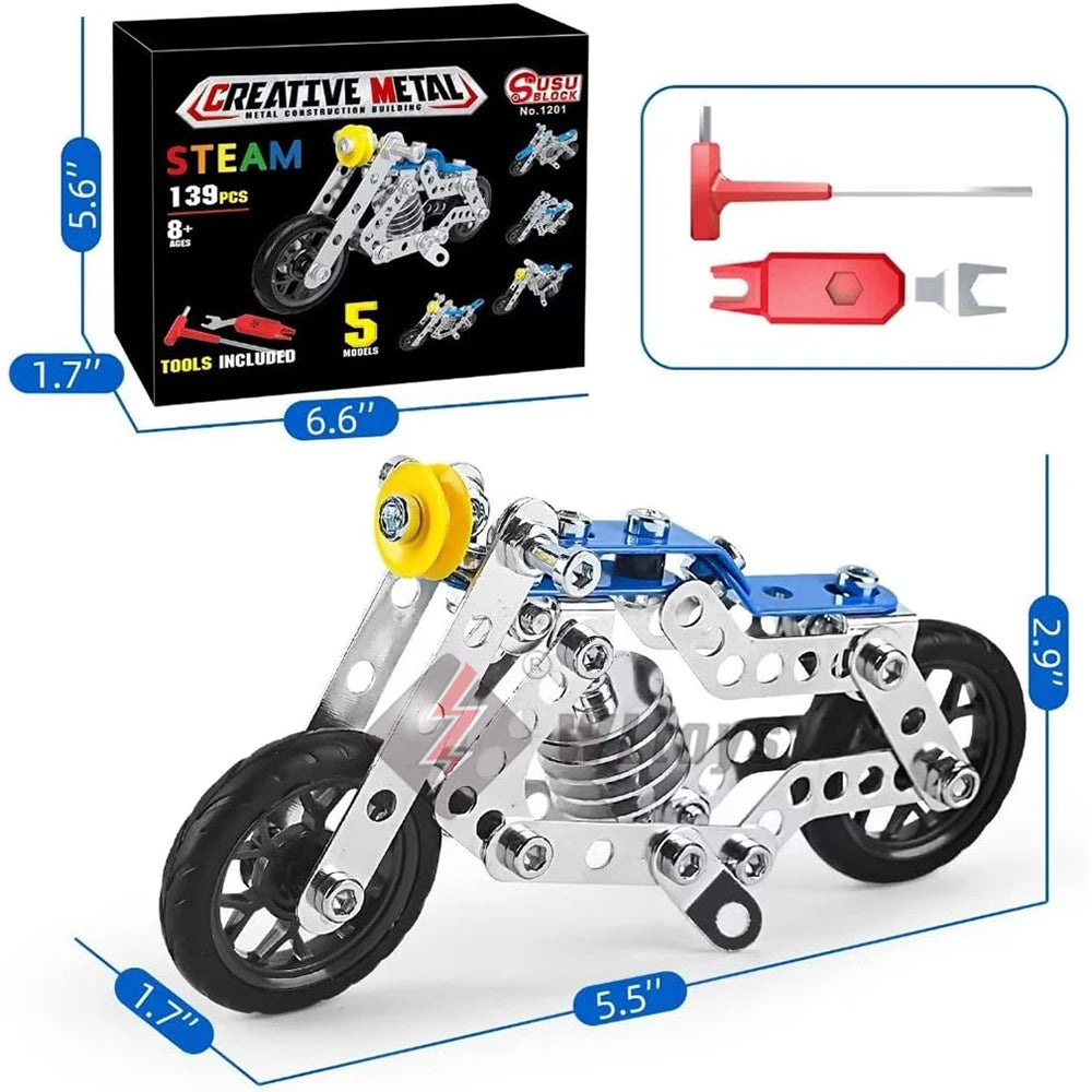 Motorcycle Erector Set – Metal Building Construction Kit for Kids
