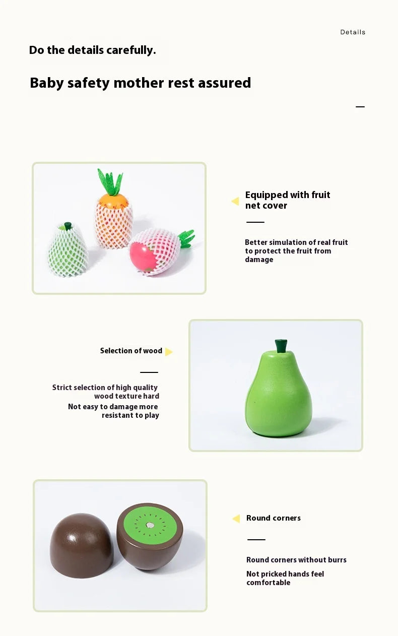 Wooden Fruit Cutting Stimulation Toy Set - Pretend Play Kitchen for Kids