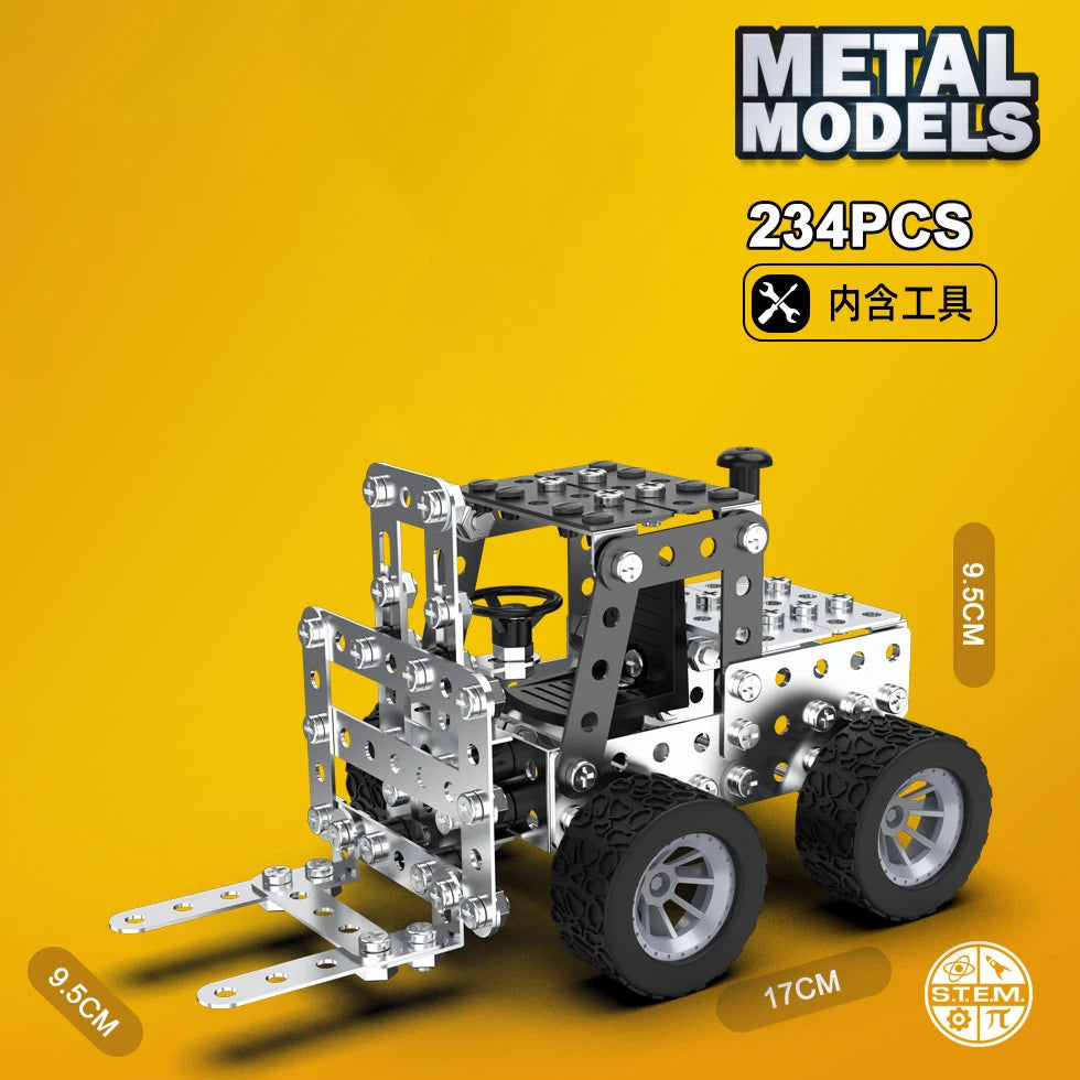 DIY Metal Assembly Forklift & Excavator Toy - Buildable Vehicle Model for Kids