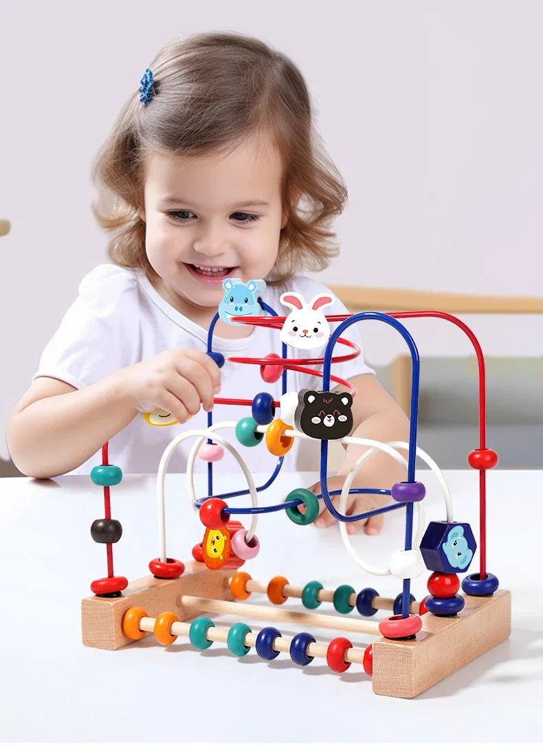 Montessori Wooden Roller Coaster Bead Maze - Toddler Early Learning Educational Math Puzzle Toy for Children