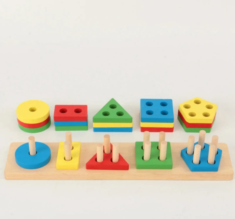 Montessori Wooden Shape Puzzle - Geometric Stacking Toy for Early Learning