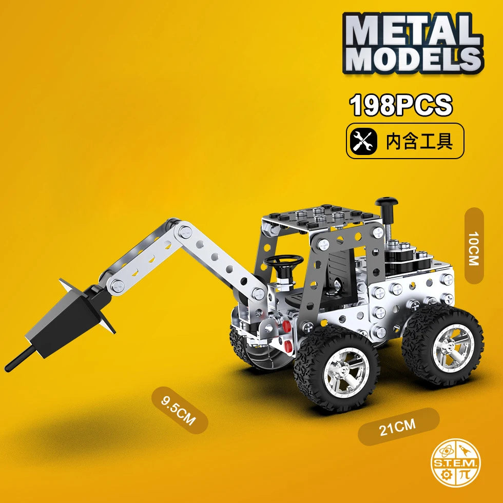 DIY Metal Assembly Forklift & Excavator Toy - Buildable Vehicle Model for Kids