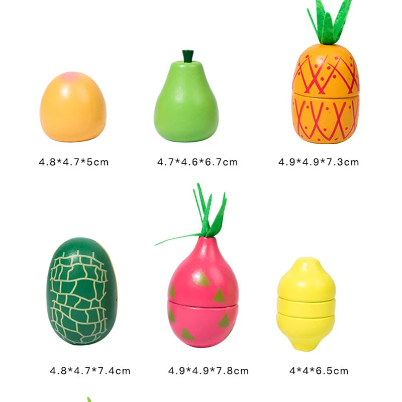 Wooden Fruit Cutting Stimulation Toy Set - Pretend Play Kitchen for Kids