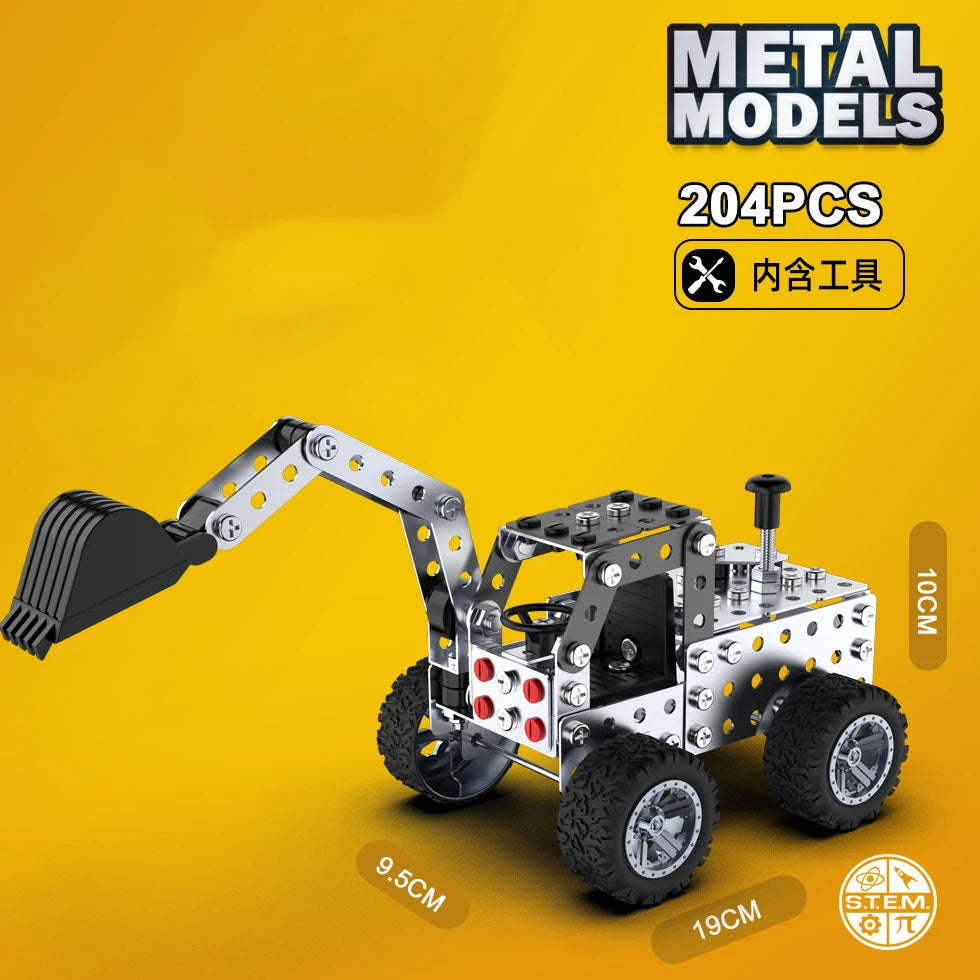 DIY Metal Assembly Forklift & Excavator Toy - Buildable Vehicle Model for Kids