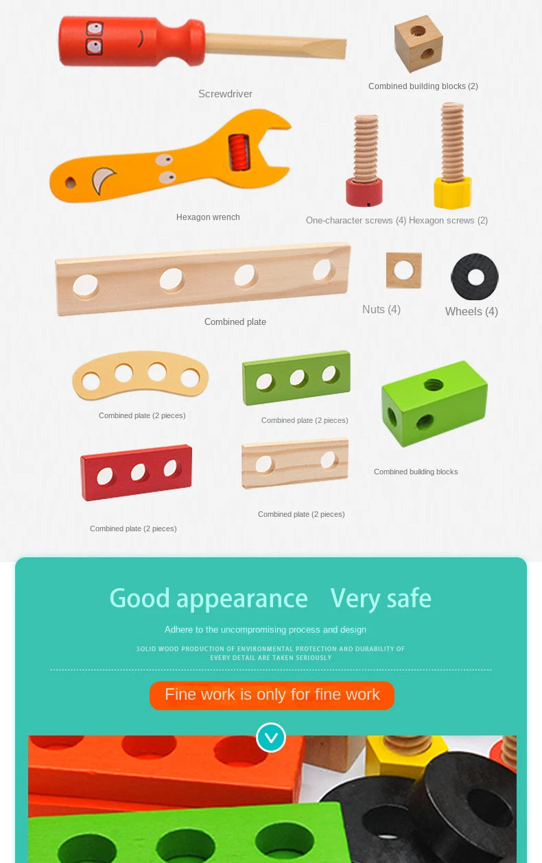 Simulation wooden disassembly toys and repair tools