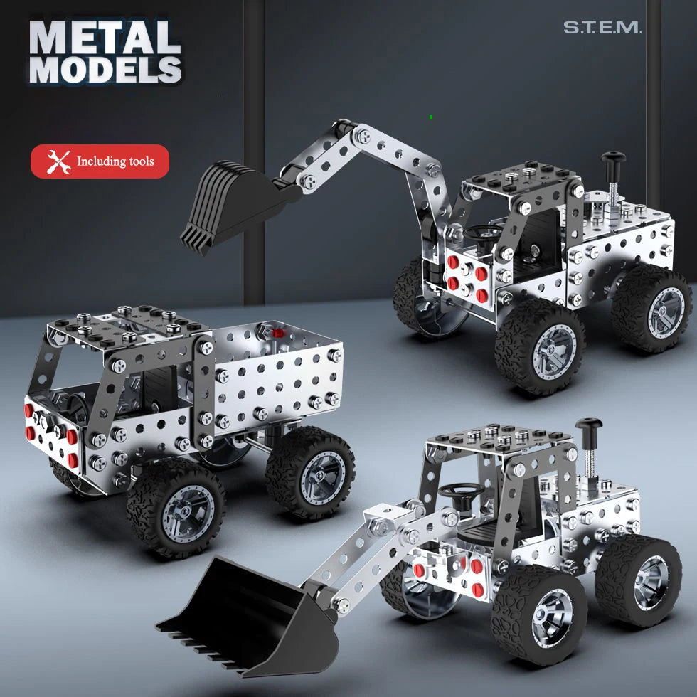 DIY Metal Assembly Forklift & Excavator Toy - Buildable Vehicle Model for Kids