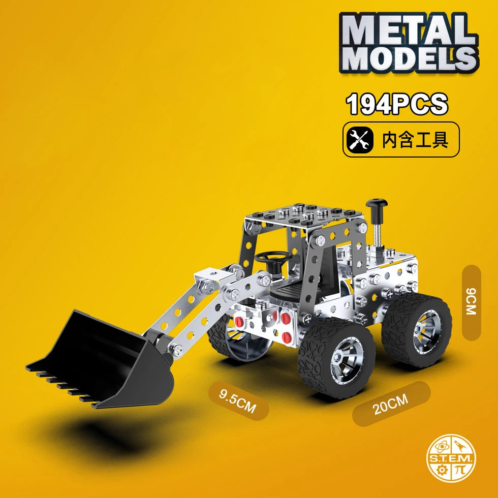DIY Metal Assembly Forklift & Excavator Toy - Buildable Vehicle Model for Kids