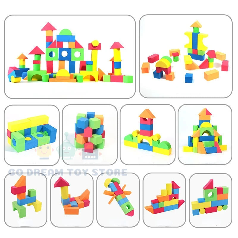 Soft Building Blocks Set - 46 blocks (Random Colors and 11 Shapes)
