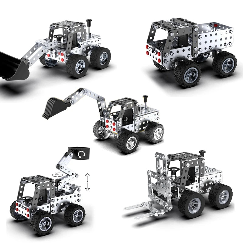 DIY Metal Assembly Forklift & Excavator Toy - Buildable Vehicle Model for Kids