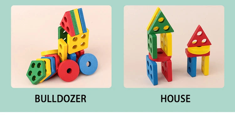 Montessori Wooden Shape Puzzle - Geometric Stacking Toy for Early Learning