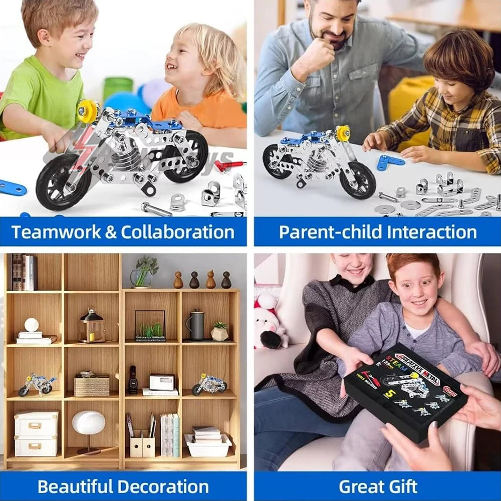 Motorcycle Erector Set – Metal Building Construction Kit for Kids