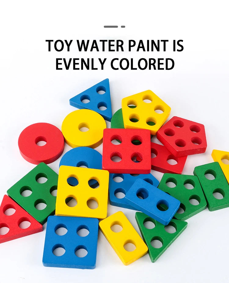 Montessori Wooden Shape Puzzle - Geometric Stacking Toy for Early Learning