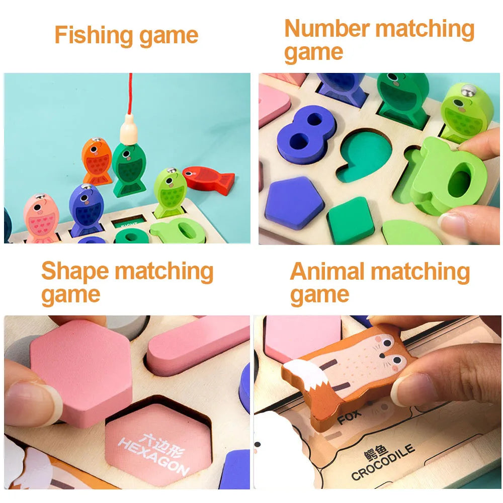 Shape & Number Matching, Fishing Game, and Animal Puzzle Set