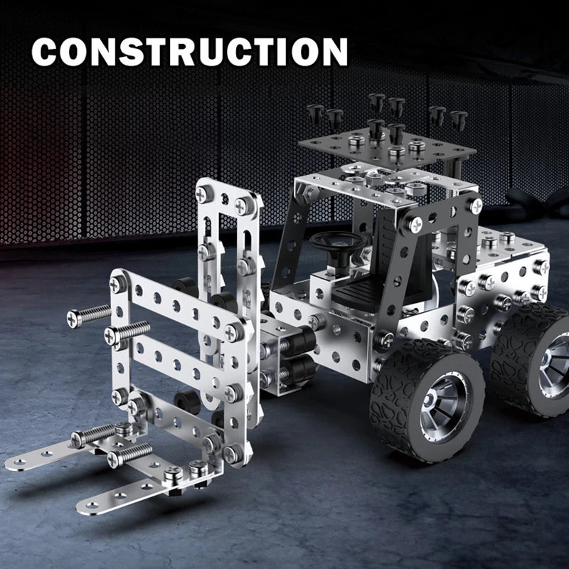 DIY Metal Assembly Forklift & Excavator Toy - Buildable Vehicle Model for Kids