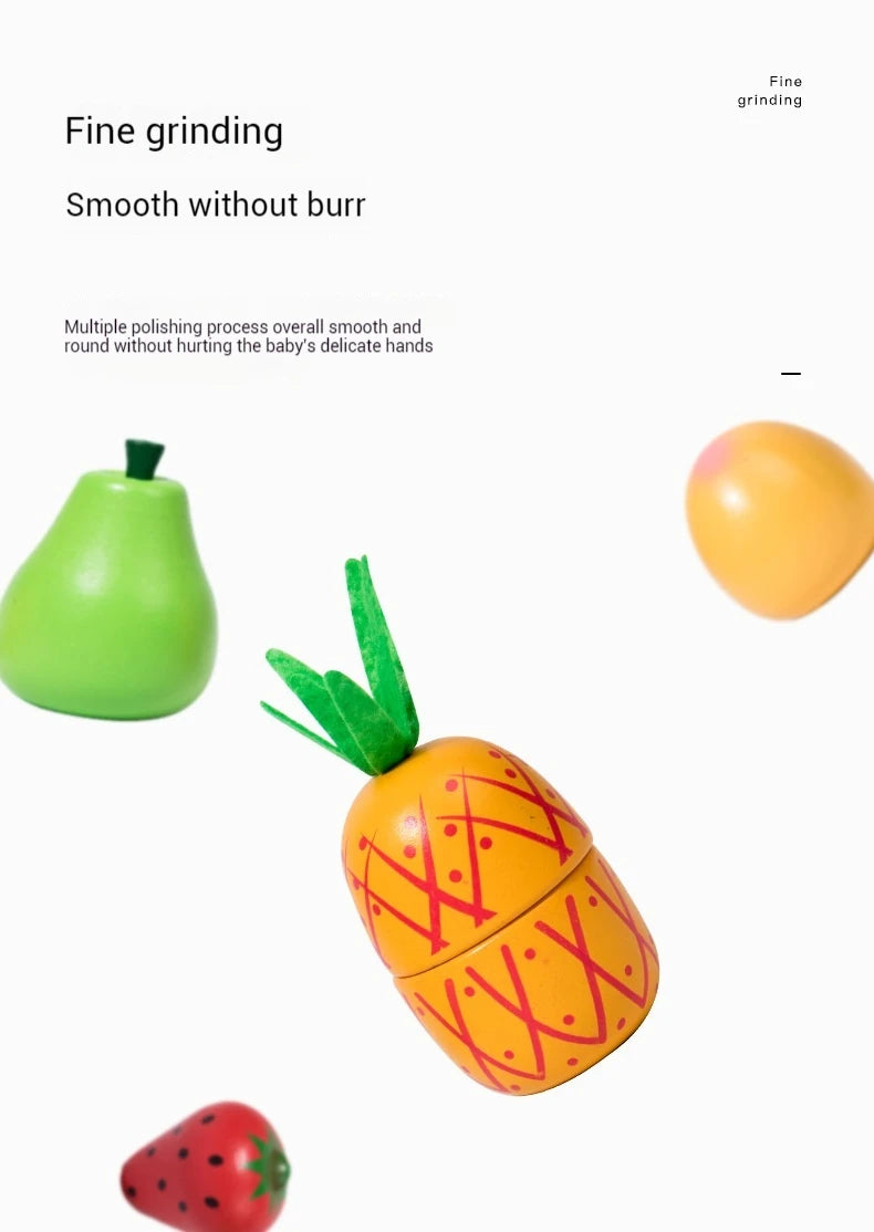 Wooden Fruit Cutting Stimulation Toy Set - Pretend Play Kitchen for Kids