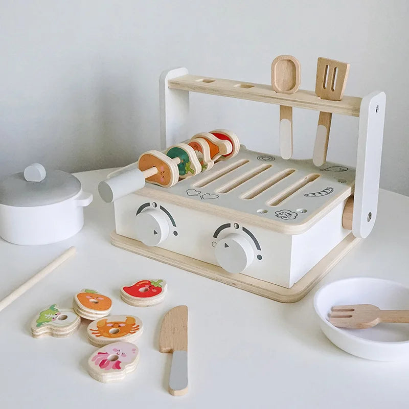 Simulation Wooden BBQ Toy Set - Fun Role-Playing and Educational Cooking Playset for Kids