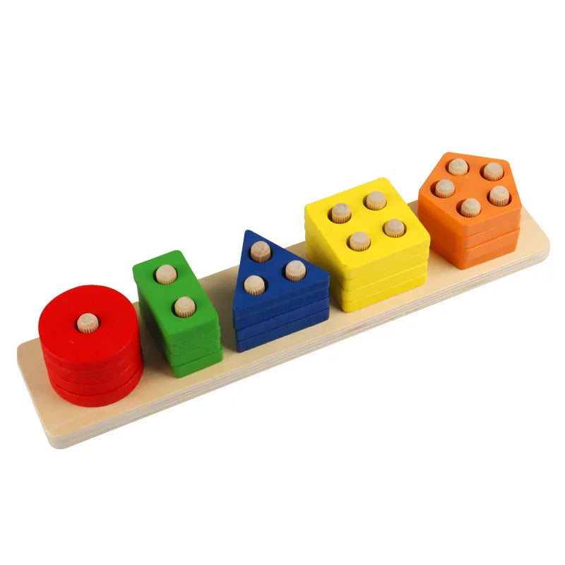 Montessori Wooden Shape Puzzle - Geometric Stacking Toy for Early Learning