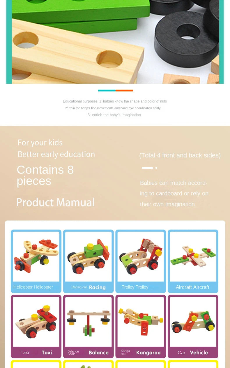 Simulation wooden disassembly toys and repair tools