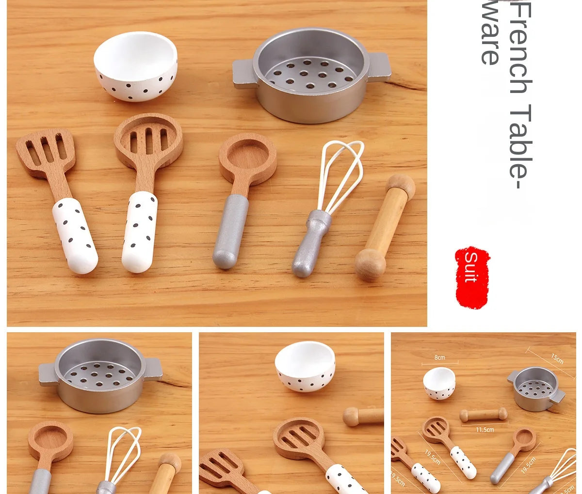 Mini Wooden Kitchen Cooking Toy Set - Pretend Play