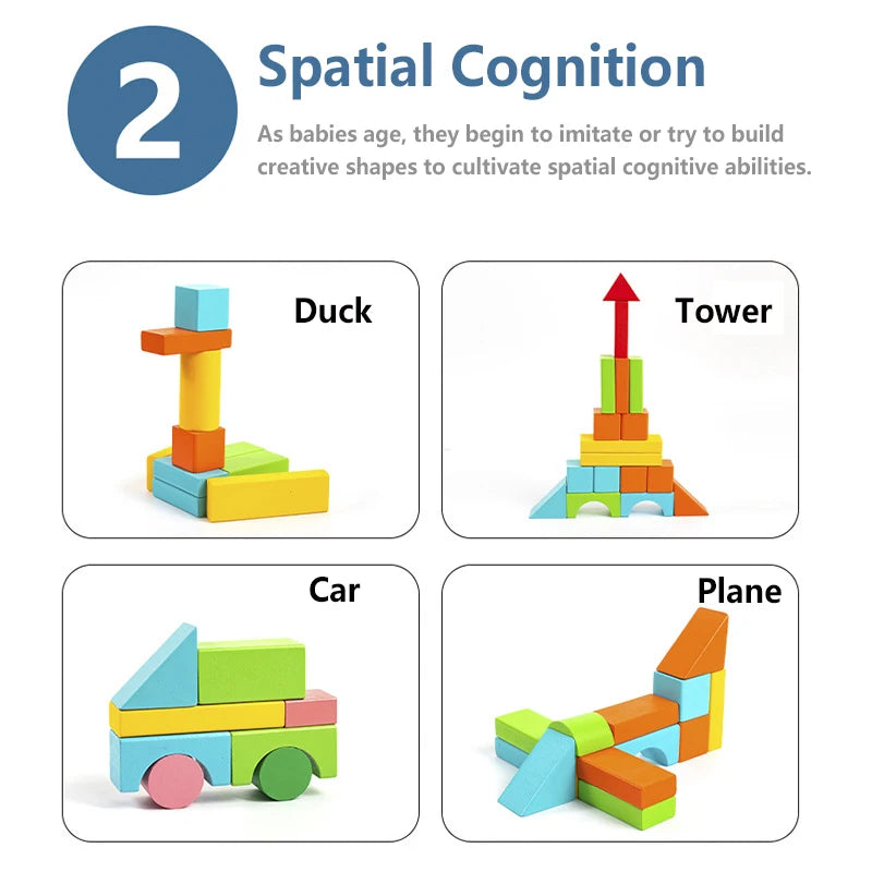 Wooden Building Blocks Set - 100 Blocks (Assorted Colors and 11 Shapes)