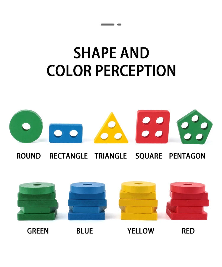 Montessori Wooden Shape Puzzle - Geometric Stacking Toy for Early Learning