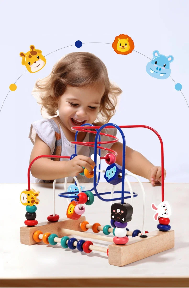 Montessori Wooden Roller Coaster Bead Maze - Toddler Early Learning Educational Math Puzzle Toy for Children