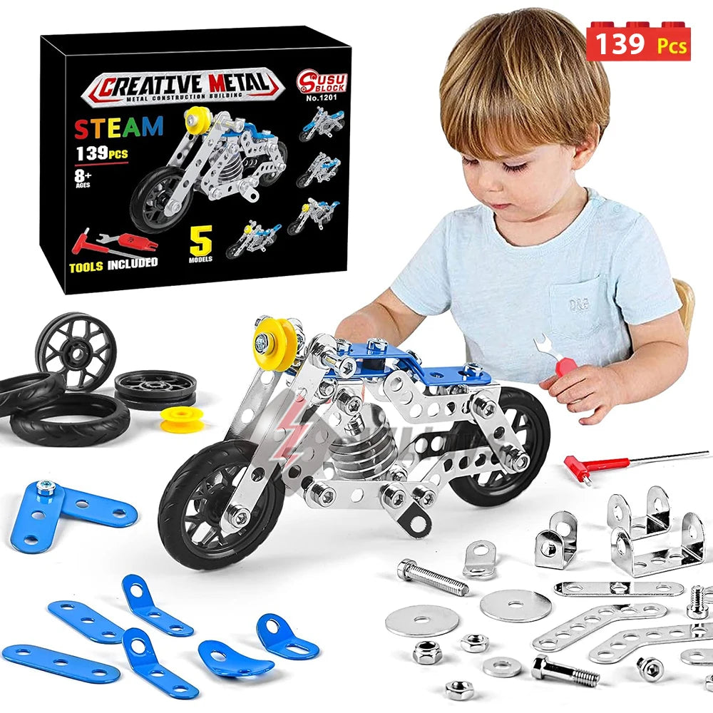Motorcycle Erector Set – Metal Building Construction Kit for Kids