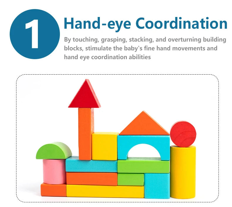 Wooden Building Blocks Set - 100 Blocks (Assorted Colors and 11 Shapes)