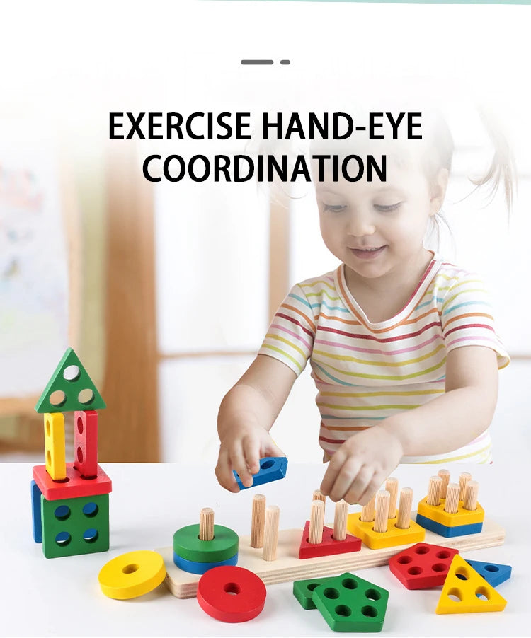 Montessori Wooden Shape Puzzle - Geometric Stacking Toy for Early Learning