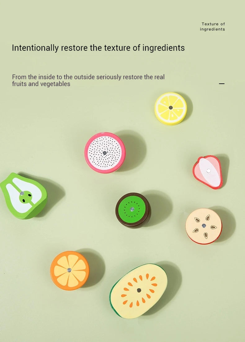 Wooden Fruit Cutting Stimulation Toy Set - Pretend Play Kitchen for Kids