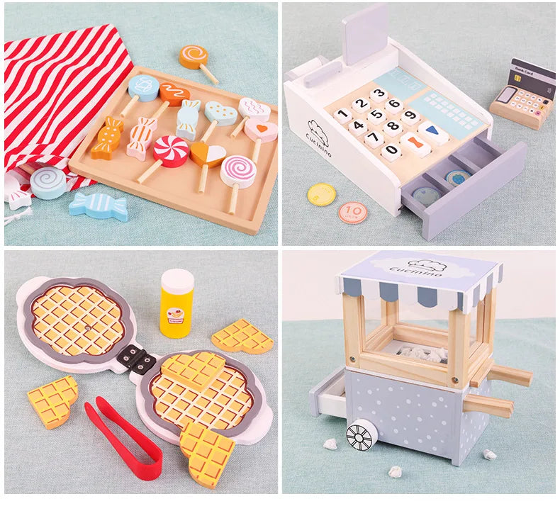 Mini Wooden Kitchen Cooking Toy Set - Pretend Play