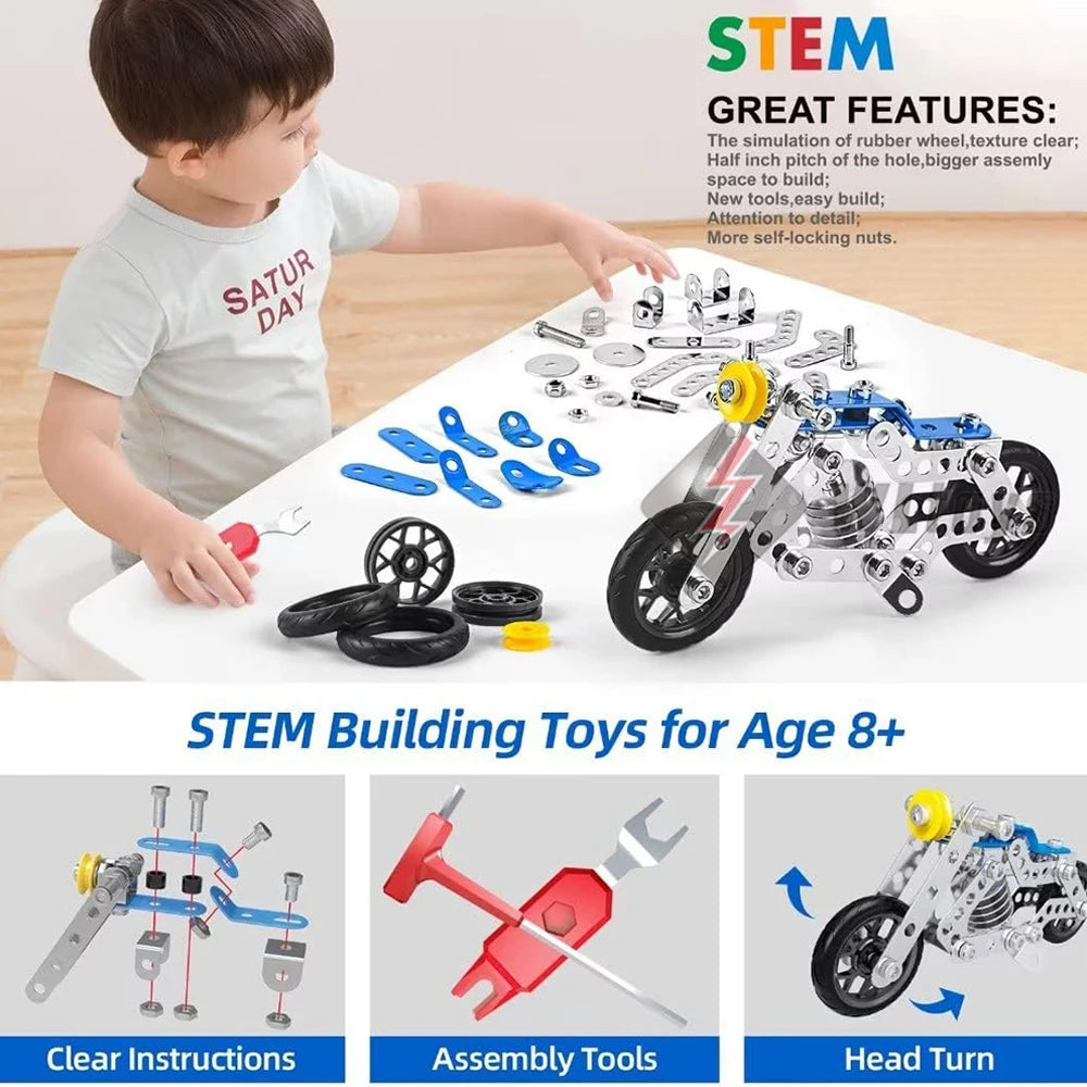 Motorcycle Erector Set – Metal Building Construction Kit for Kids